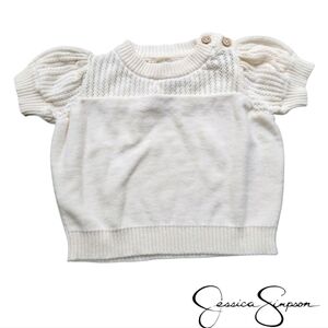 Jessica Simpson Baby Girls Cream Knit Sweater Top Puff Sleeves Size 3-6 Months